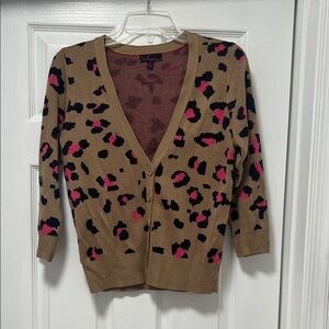 Leopard Print Cardigan in Tan and Pink